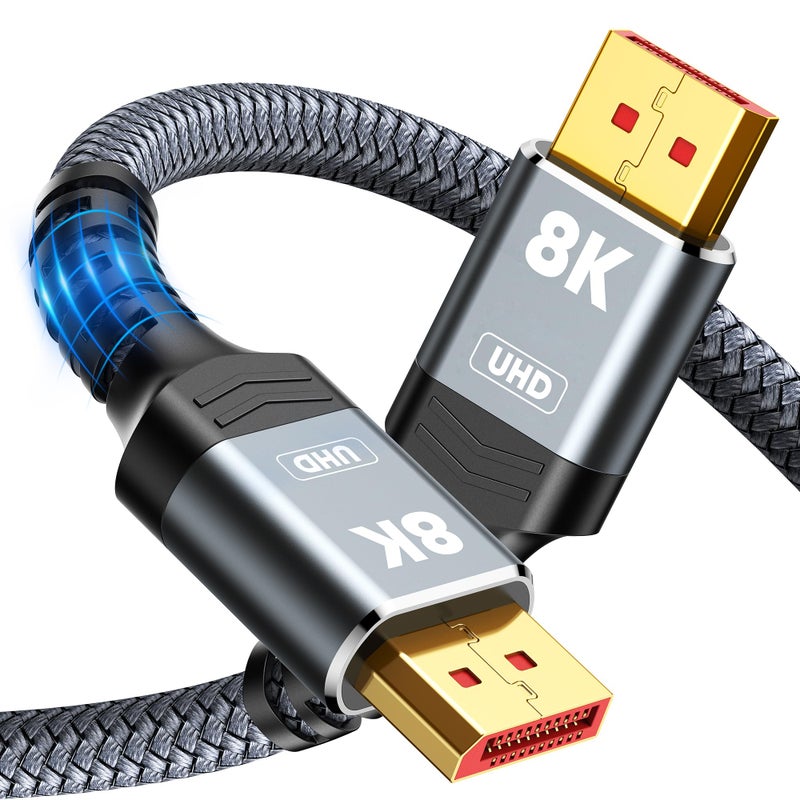 Capshi 8K 4K DisplayPort Cable 1.4, 3.3FT DP Cord (VESA Certified, 8K@60Hz, 4K@144Hz, 2K@240Hz/165Hz), 32.4Gbps High Speed Display Port Cable for Gaming Monitor, HDR/FreeSync/G-Sync, Braided, Grey - Image 1